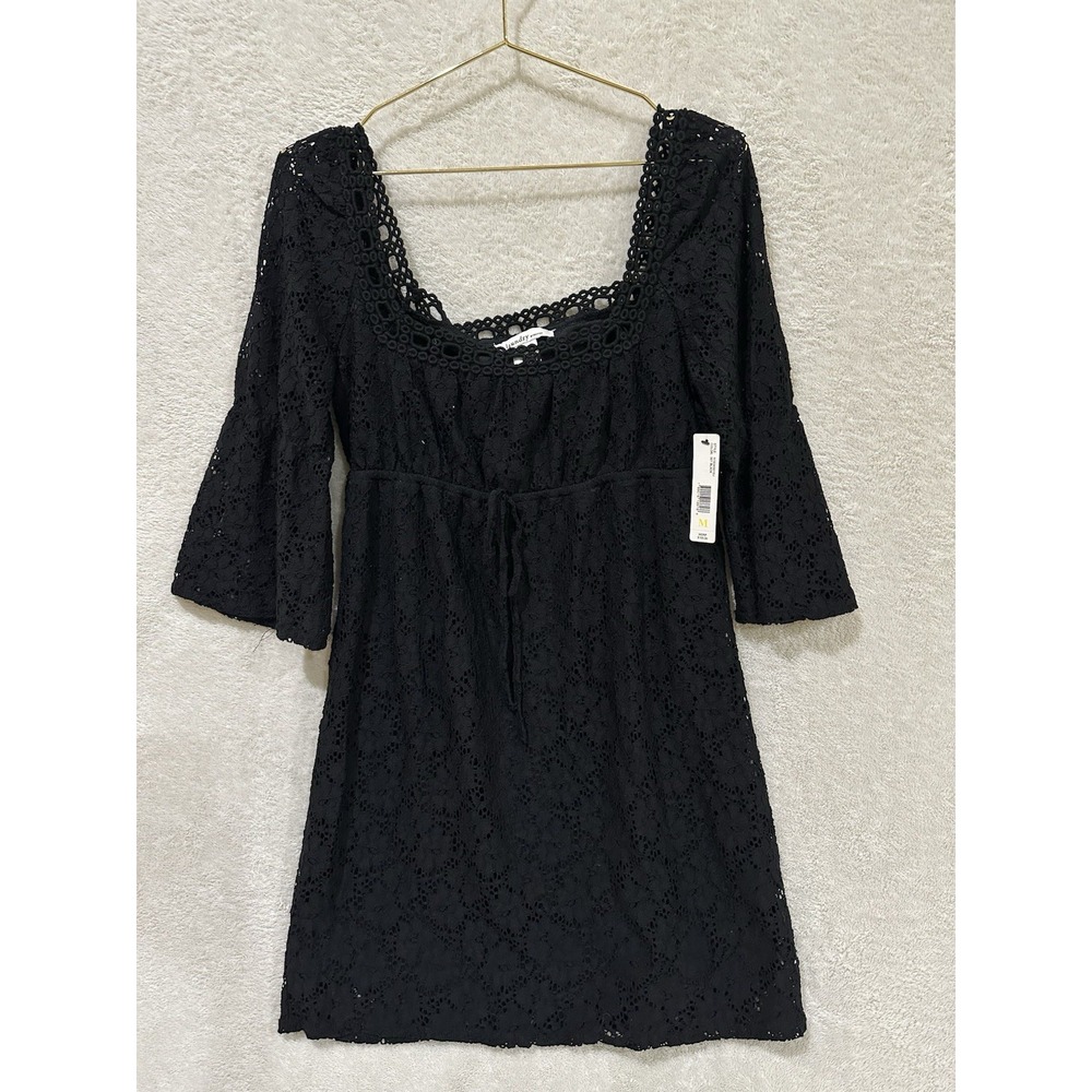 NWT Laundry By Design Dress Black Eyelet Size Medium Bell Sleeve
